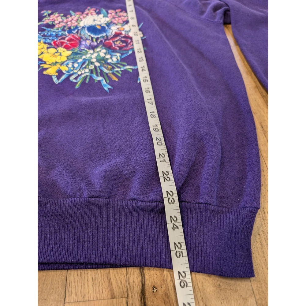 Vtg MORNING SUN 3D Floral Granny Sweatshirt Womens L Purple Pullover Crewneck - Picture 7 of 9
